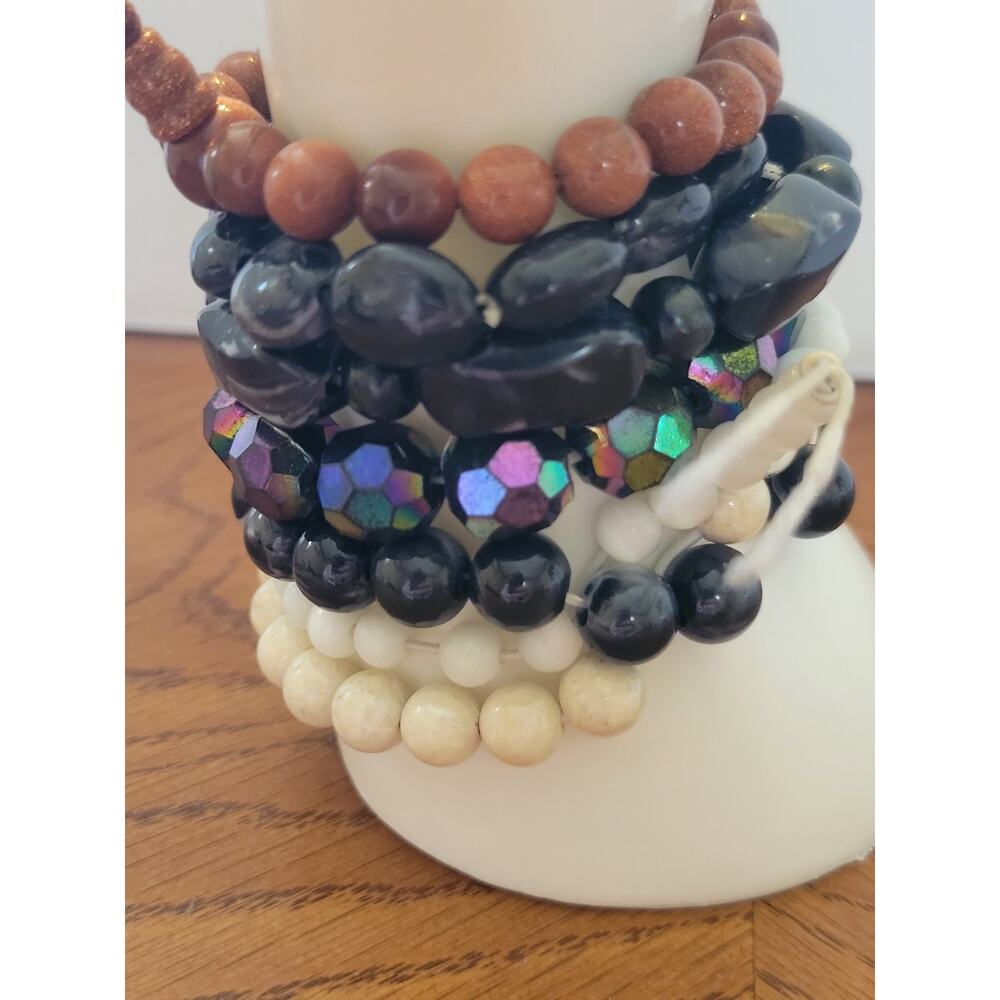 Vtg‎ Glass Plastic Bead Beach Boho Fashion Jewelry magnetic Bracelets Lot of 7 - Picture 5 of 16